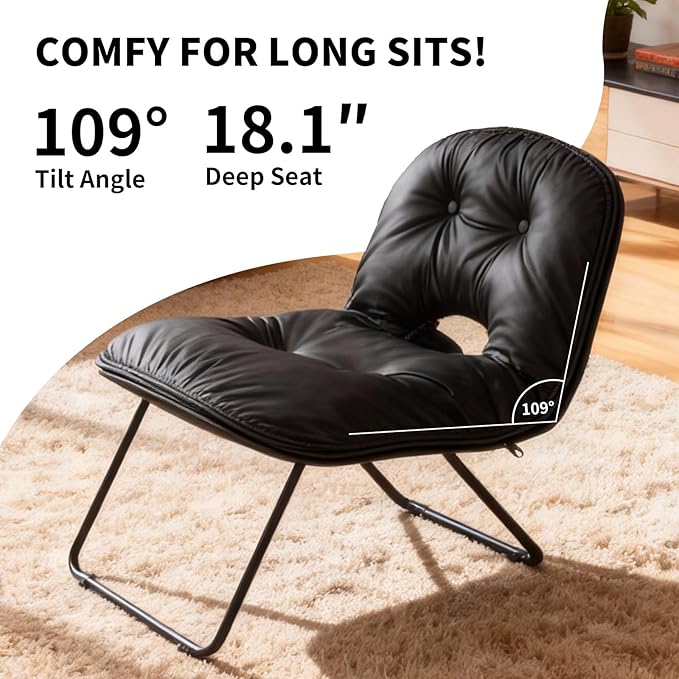 Saucer Accent ChairStylish Foldable Handbag Design for Living Room/Dorm (Black)