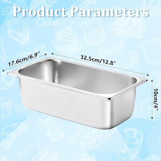 SILUI 6 Pack Food Pan 1/3 Size 4 Inch Deep Stainless Steel Commercial Hotel Pans Cafeteria Trays Supplies Catering Storage Containers