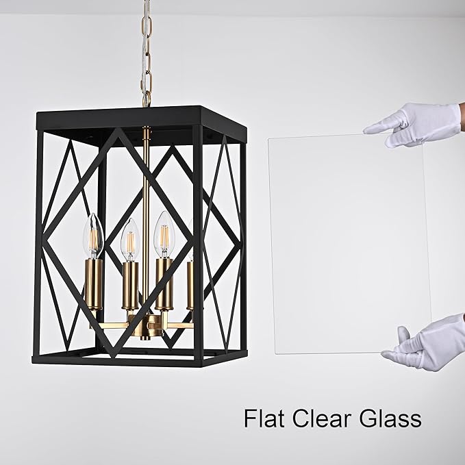 Outdoor Pendant Light for Porch 4-Light Modern Metal Exterior Hanging Lantern Pendant Light Outside Chandelier Black with Clear Glass or Front Porch Entrance Foyer Entryway Brass Socket