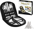Camping Mess Kits with Portable Case Stainless Steel Outdoor Picnic Dinnerware Set with Plate Spoon Fork Knife Cloth Napkins