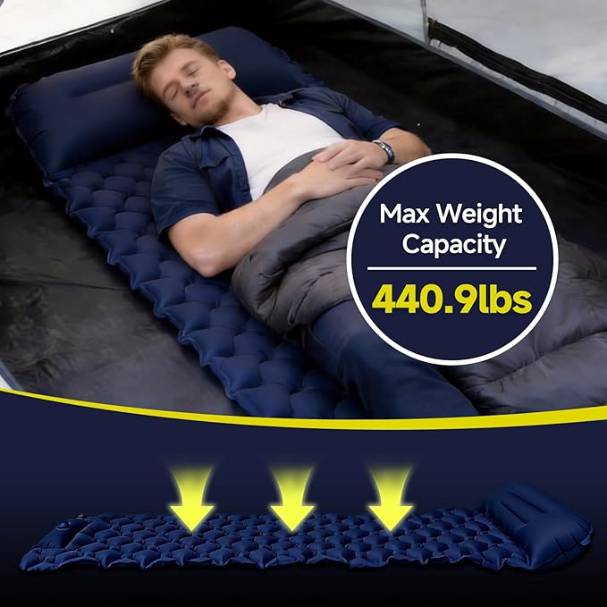 Inflatable Sleeping Pad with Pillow for Camping-Built in Fast Inflation-Ultralight Upgraded Durable Compact Sleeping Mat Moisture Proof Air Mattress for Camping BackpackingHikingTravelTent