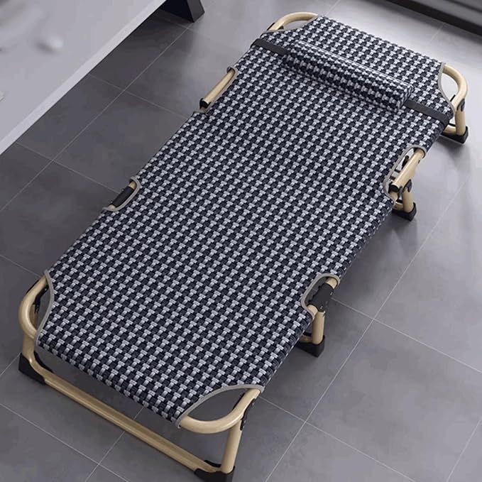 Portable Steel Foldable Camping Bed with Pillow Height Adjustable Folding Guest Bed Portable Camping Cot for Outdoor Office Comfortable
