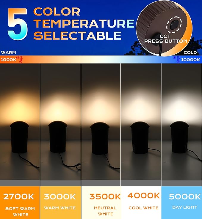 CLOUDY BAY [6 Pack] 5W Well Lights Low Voltage Landscape Lighting12V-24V Waterproof Outdoor Side-lit Light2700-5000K 5CCT In Ground Lights for Fence Pathway Deck IP67 RatingBronze