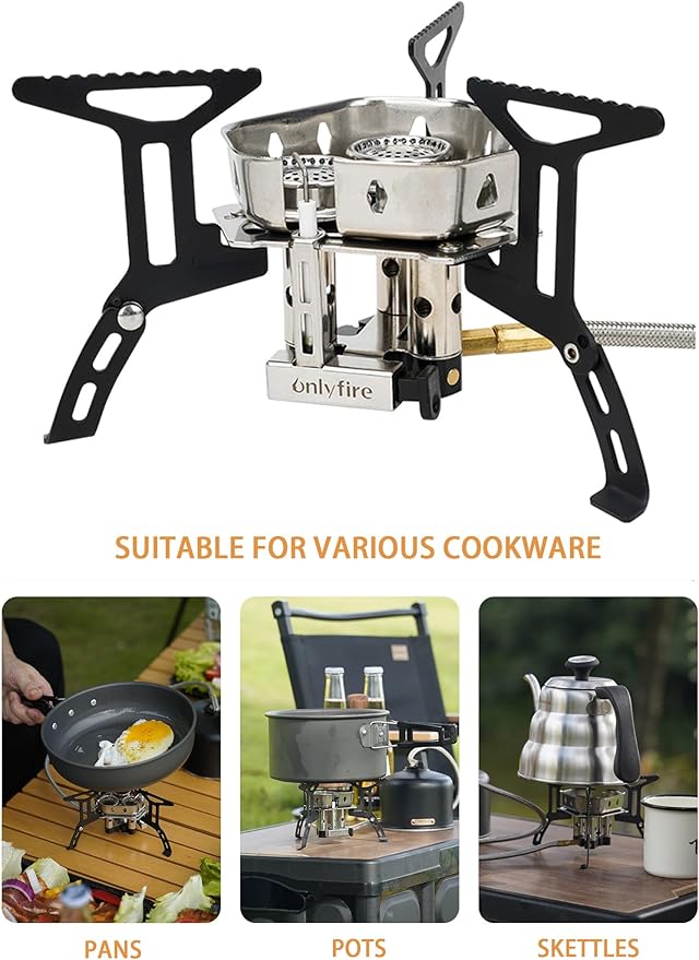 ONLYFIRE OUTDOOR LIVING Portable Camping Gas Stove 6800W Small Backpacking Stove with Propane Gas Adapter Mini Foldable Camp Stove with Carry Bag for Picnic Camping Hiking Emergency Use GS334-2A