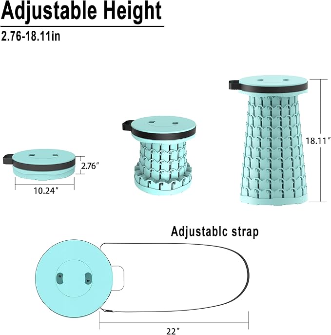 2026 Upgraded 18.1 Portable Folding Stool Collapsible Stools 600lbs Max Weight Lightweight But Sturdy Telescoping Foldable Camping Stool for Outdoor Fishing Hiking Travel BBQ