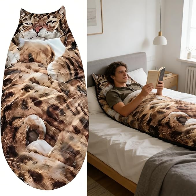 Cat Sleeping Bag - 2026 New Large Cat Shaped Plush Sleeping Bag for Adults Adult-Size Wearable Washable Warm Blanket for Camping and Home Lounging