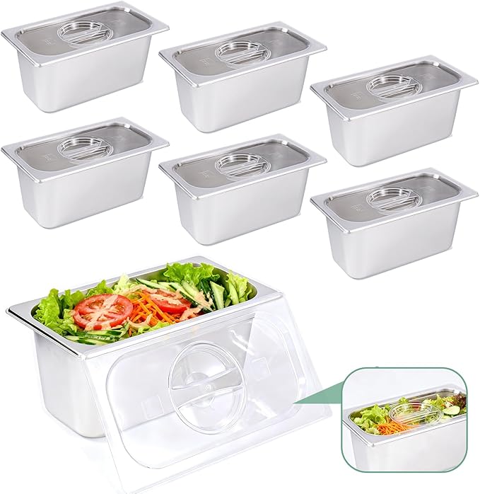 6 Pack Stainless Steam Hotel Pan with Lid 1/3 Size x 6 Inch Deep Table Steam Pan Restaurant Supplies Reusable Anti Rust Catering Storage for Home BuffetParty Restaurant Hotel