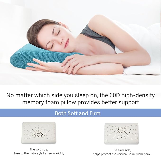 Memory Foam Travel Pillow Camping Pillow for Sleeping with Portable Bag Easy to Carry Small Foam Pillows Double-Layered Pillow Cover (Peacock Blue)