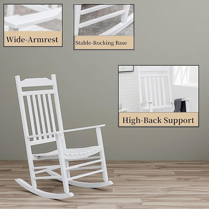 Patio Outdoor Rocking Chairs Small Foldable Side Table Set of 3 Piece Porch Wooden Comfy Rockers Folding End Table Furniture Indoor Outside Camping Balcony Lawn and Bistro White