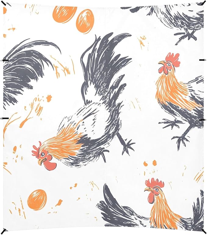 Rooster Eggs White Background Pattern Camping Sun Shelter Beach Tent Portable Beach Sun Shade Outdoor Canopy for Camping Trips Fishing Picnic