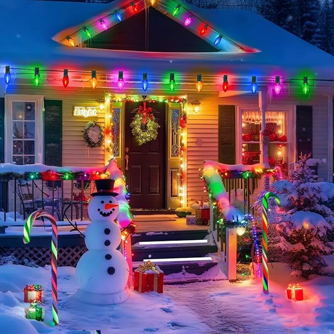 C9 LED Christmas Lights Outdoor Waterproof 25Ft Shatterproof Colored Christmas Lights LED Multicolor C9 Outdoor Christmas Lights for House Christmas Tree Yard Garden Decor 25+1 LED Bulbs 0.6W