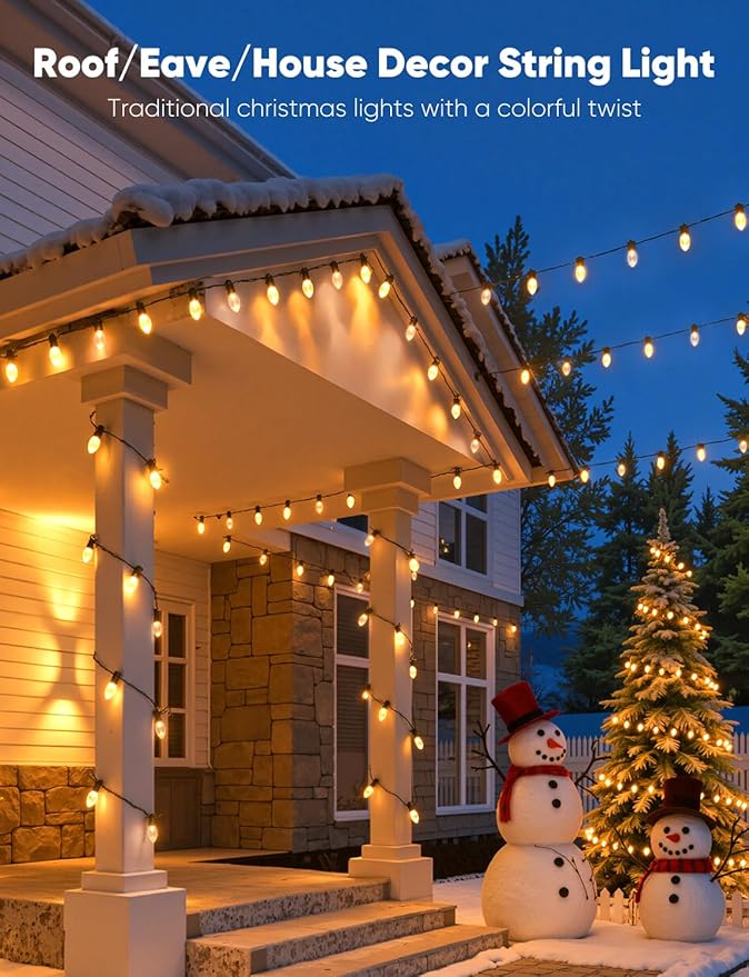 Vintage C9 LED Christmas Lights Outdoor 25FT Christmas String Lights with 25 Bulbs Connectable Waterproof Lights for Christmas Tree Roofline Garden Patio Backyard Decoration Warm White