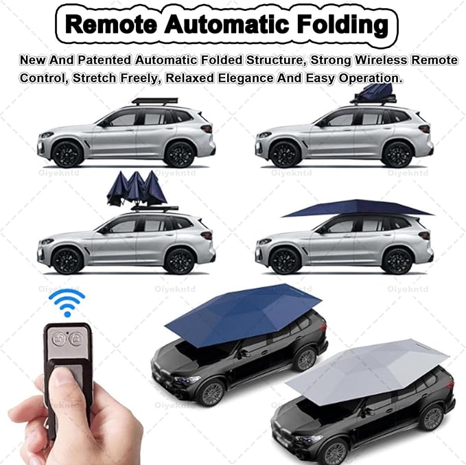 Car Tent Cover Folding Sun Protection Carport Fully Automatic Summer Car Umbrella Cover Tent Movable Carport Canopy with Remote Control for Outdoor Camping Tent Grey-4.6m