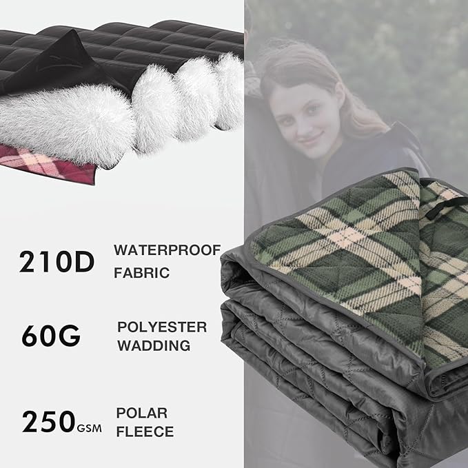 DUKUSEEK Stadium Blanket for Outdoor Sports Waterproof Hooded Blankets Windproof Warm Fleece Blankets for Camping Stadium Beach Picnic Concerts Car Dog 79x58