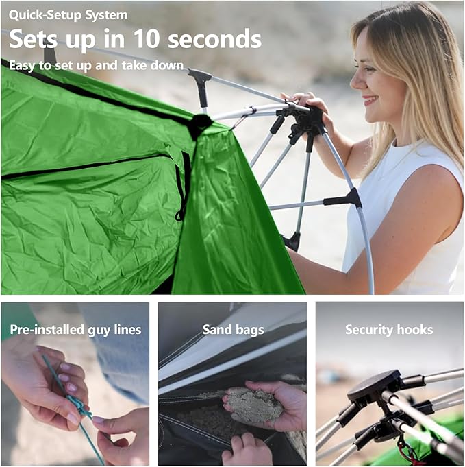 Three Bears Pop Up Beach Tent Sun Shade Shelter for 3-4 Person UPF 50＋ UV Protection Lightweight &amp Easy Setup Beach Shade Canopy Portable Beach Shade Tent Beach Cabana (Green)