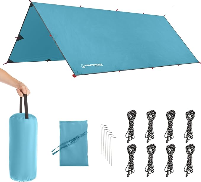 Camping Tarp for Tent or Hammock Rain Fly - 10 x 12 Tarp for Camping Hiking Backpacking or Portable Lightweight Survival Shelter UV Protection and 3000mm Water Resistant by Wakeman Outdoors (Blue)
