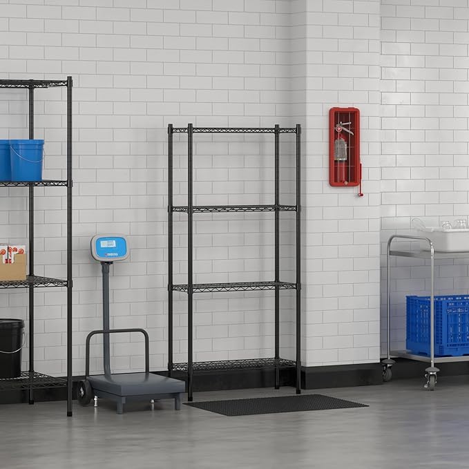 Commercial NSF Listed Black Epoxy Stationary Wire Shelving Kit 12 x 30 x 64 with 4 Shelves Perfect for Warehouse Walk-in Refrigerator Freezer Grocery Store Restaurant Dishroom