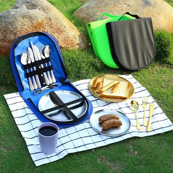 Cutlery Set Picnic Camping Picnic Set With 304 Stainless 10Pcs Tableware Dishes Steel Cutlery Set For 2Person E