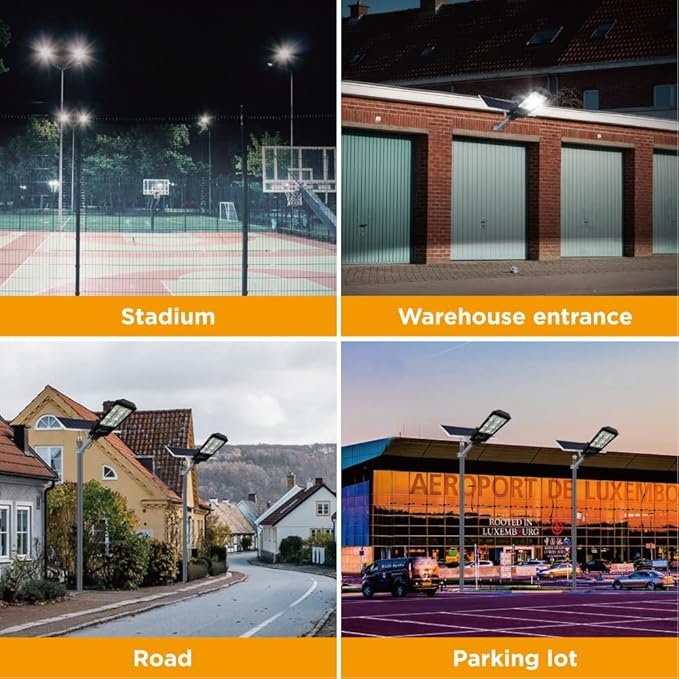 Solar Led Street Lights Outdoor800w Solar Flood Light Fixture High Lumens Dusk to Dawn Security Stadium Lighting Waterproof Pole Light with Motion Sensor for Parking LotGardenYard Court