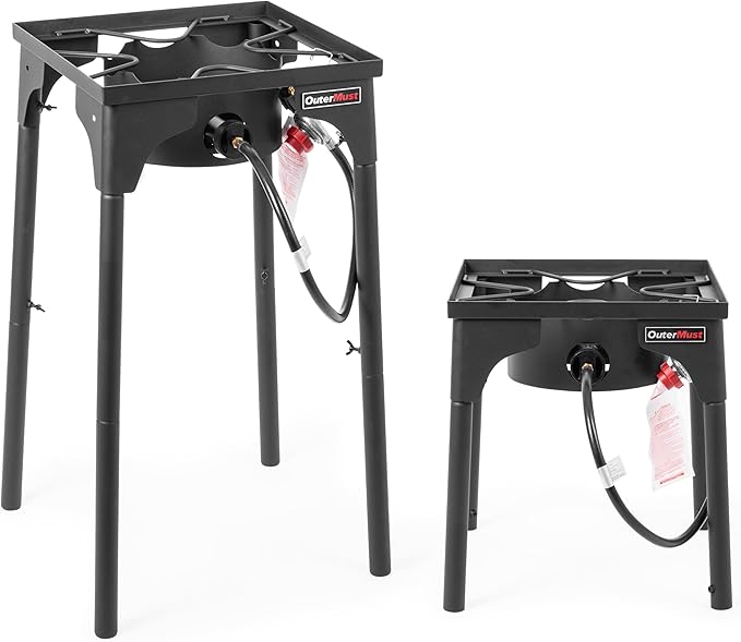 Outdoor Propane Burner Camping Stove Gas Burner with Adjustable Legs Ideal for Camping Home Brewing Turkey Frying and Maple Syrup Boiling