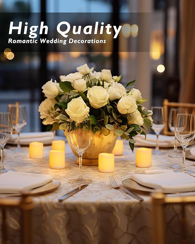 Homemory 50Pack Flickering Flameless Votive Candles200+Hour Electric Fake CandlesBattery Operated LED Tealight for WeddingTableOutdoorHalloweenChristmas Decoration-Amber Yellow