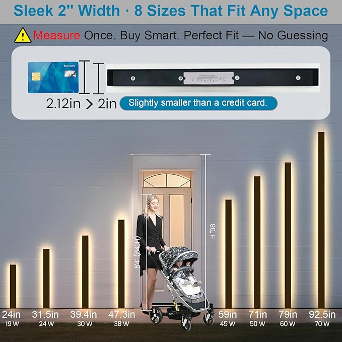 2 Pack 24 Modern Outdoor Wall Lights 2700k-6500k Dimmable Long Wall Mounted Light LED Black Porch Light Linear Outdoor Wall Sconce IP65 Waterproof Slender Exterior Lights for House Garage