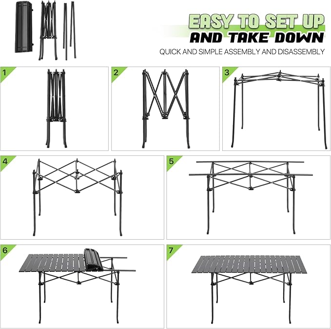 Outdoor Folding Portable Picnic Camping Table Aluminum Roll-up Table with Easy Carrying Bag for IndoorOutdoorCamping BeachBackyard BBQ Party Patio Picnic (Large)