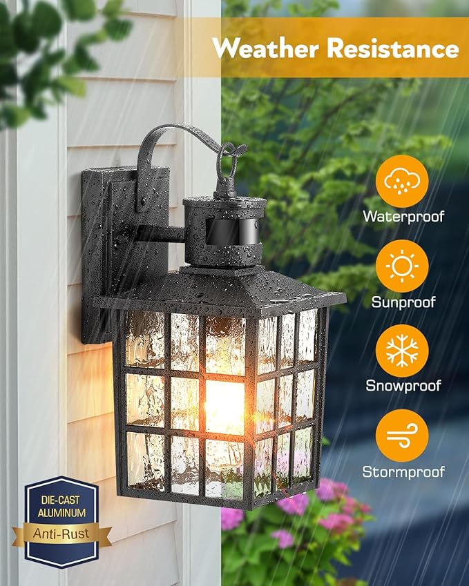 VIANIS Black Motion Sensor Porch Lights Outdoor Modern Dusk to Dawn Exterior Lighting Fixtures Wall Mount for House Anti-Rust 100% Aluminum Waterproof Outdoor Sconce Lights for Garage Front Door