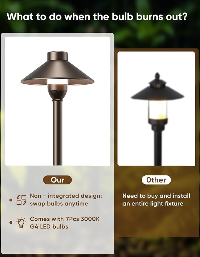 PARTPHONER Low Voltage Landscape Lighting 6-Pack Aluminum 12V Pathway Lights with G4 Bulbs Waterproof Oil Rubbed Bronze Color Wired Path Lights with Connectors for Walkway Yard Garden