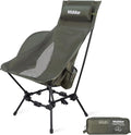 Wildhiker Compact High Back Camping Chair - Foldable with Dual Sitting Modes Pillow Arm Pads and Side Pockets - Lightweight Portable Chair for Motorcycle RV Festival Travel - Green