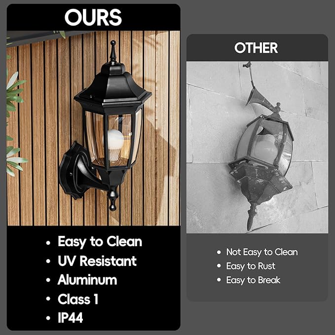 EMART Outdoor Front Porch Light Exterior Anti-Corrosion Waterproof Aluminum &amp Glass Shades Wall Lamp Fixture Modern Sconce Lantern for Outside House Garage - 2 Pack Black （Bulb Included）