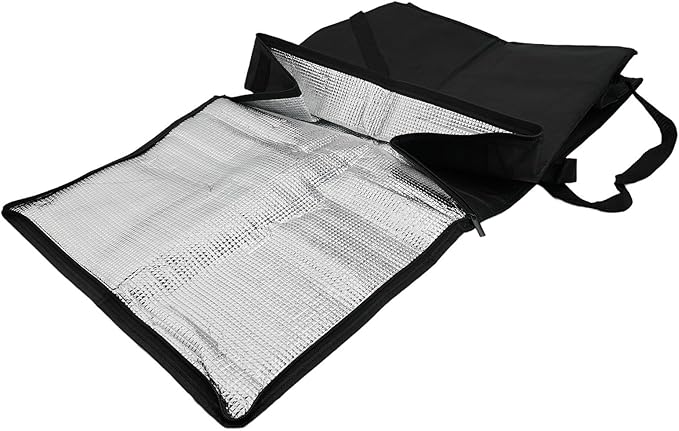Insulated Pizza Delivery Bag Large Capacity Non-Woven Fabric Thick Foam Padding Heat Retention Water-Resistant Transparent Order Pocket Wristband Opening(Black 50 * 35.5CM)