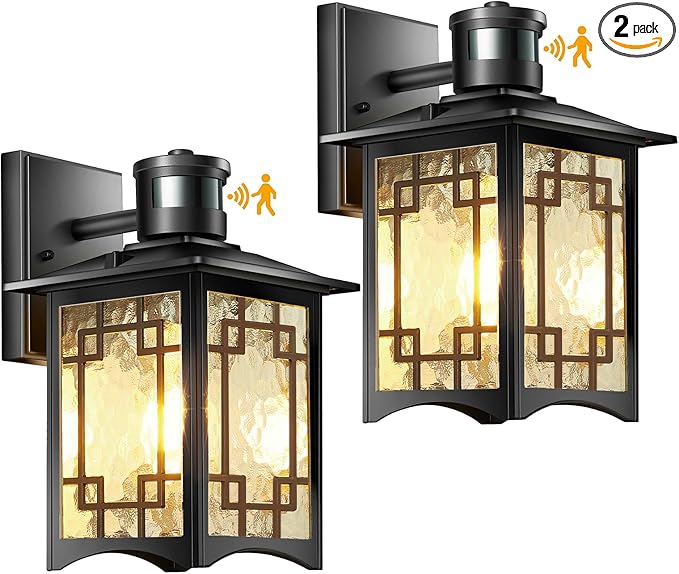 2 Pack Motion Sensor Outdoor Wall Lights Dusk to Dawn Lighting Led Exterior Light Fixture Aluminum Lantern for Front Porch Waterproof Black Outdoor Wall Sconce for House Garage Patio