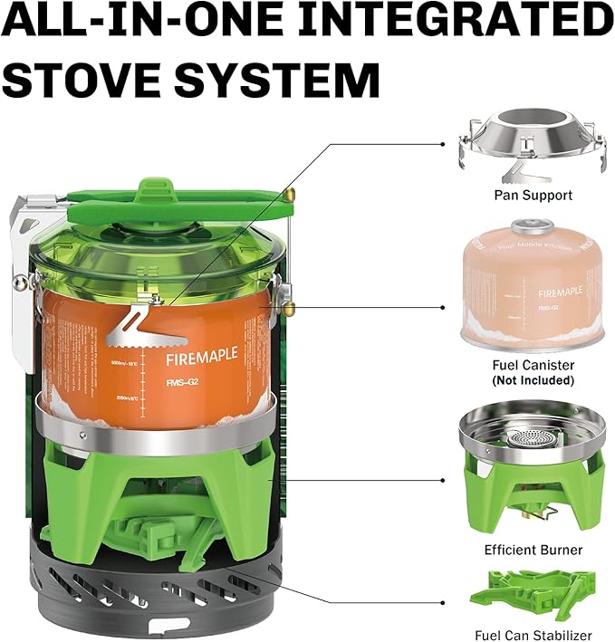 Fire-Maple Fixed Star 2 Backpacking and Camping Stove System - Outdoor Propane Camp Cooking Gear Portable Pot/Jet Burner Set Ideal for Hiking Trekking Fishing Hunting Trips and Emergency Use