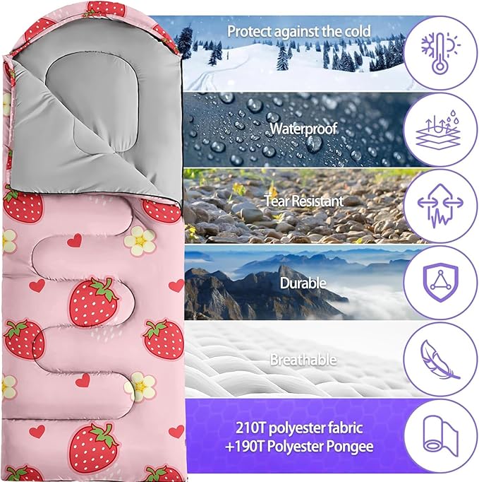 Sleeping Bags for Adults Youth Kids3D Printing Camping Sleeping Bag for Girls Boys Lightweight Waterproof Cold/Warm Weather Sleeping Bag for 3 Seasons