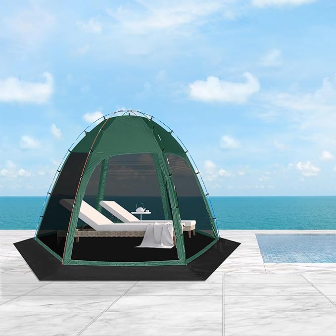 Screen Tent with Removable Floor Siebwin 11.8FT x11.8FT Six-Sided Gazebos with Mosquito Netting Sunproof Outdoor Canopy Tent for 6-8 People Family Backyard Party Outside Activities Green