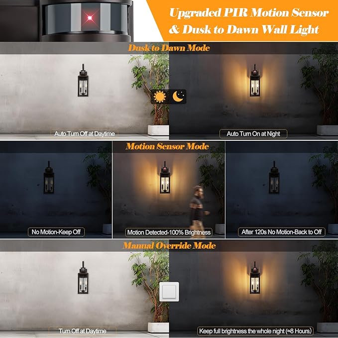 Porch Lights with GFCI Outlet 20 Brown Dusk to Dawn Motion Sensor Outdoor Lights Exterior Lighting Fixtures with GFCI Outlet Built-in Waterproof Bronze Outdoor Wall Sconce for House Patio