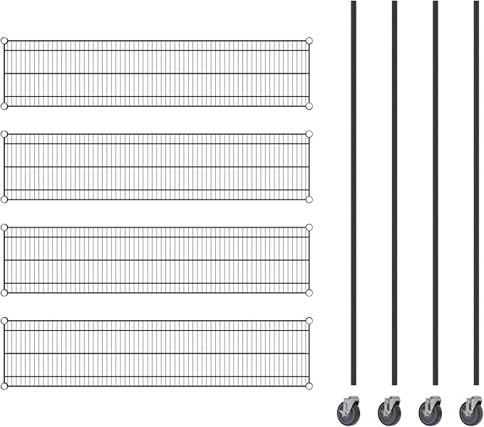 Commercial NSF Listed Black Epoxy Mobile Wire Shelving Kit 14 x 60 x 80 with 4 Shelves Perfect for Warehouse Walk-in Refrigerator Freezer Grocery Store Restaurant Dishroom
