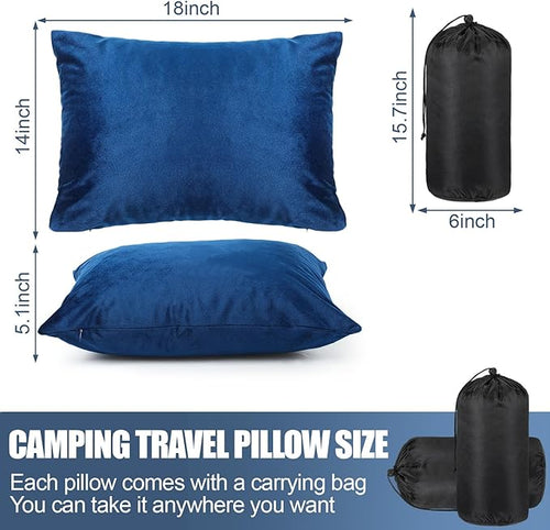 2 Pack Camping Pillow for Sleeping Shredded Memory Foam Travel Pillow with Storage Bag Compressible Portable Pillow for Outdoor Camp Backpacking Hiking Essential Gear(BlueMedium)