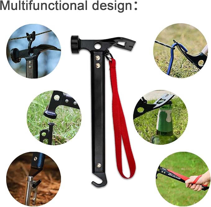 8 Pack Tent Stakes Camping Accessories Kit and Camping Hammer with Canvas Storage Bag for Outdoor Tent &amp tarp-Essential Accessories Carbon Steel Aluminum Camping Hammer for Hiking Kit