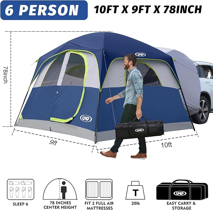 UNP SUV Tent for Camping 6-Person SUV Tailgate Tent - Easy Set Up with Rainfly 10'x9'x78in(H)