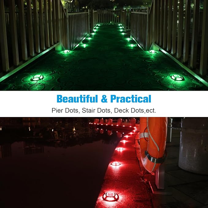 VOLISUN Christmas Solar Driveway Lights Dock Marine Lights 4 Pack2 Colors in 1Outdoor LED Deck LightsSolar Powered Waterproof Warning Step Lights for Driveway Sidewalk Pathway (Red/Green)