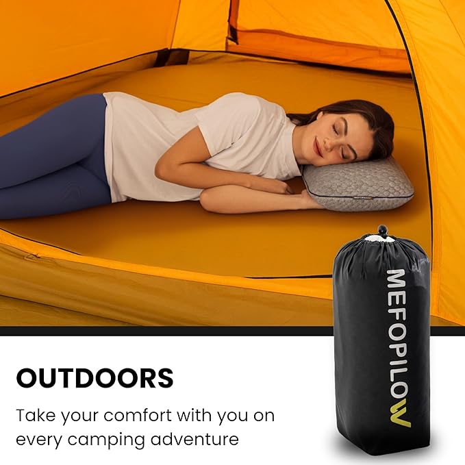 Memory Foam Travel Pillow with Washable Cover &amp Carry Bag – Compact Soft &amp Breathable Neck Pillow for Airplane Camping &amp Car (Gray- with Extra Gray Cotton Cover 15.7x9.8x3.9 inches)