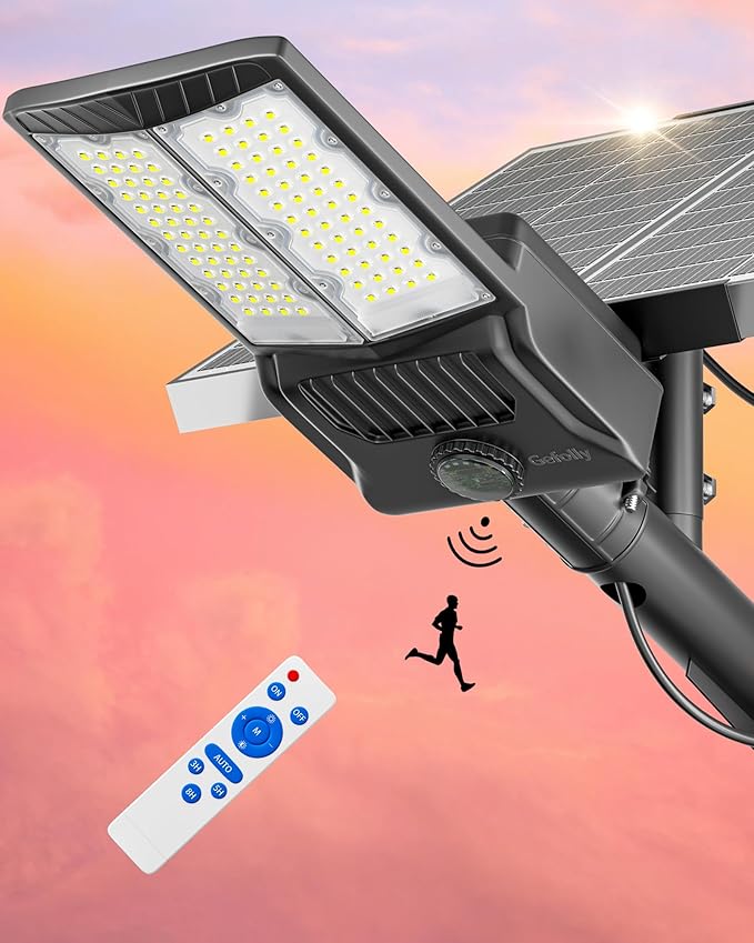 Gefolly Solar Street Lights Outdoor Commercial Parking Lot Light Dusk to Dawn IP67 Waterproof 6500K Security Flood Lights with Motion Sensor Lamp for Yard Road(SL-10000W 600000LM)