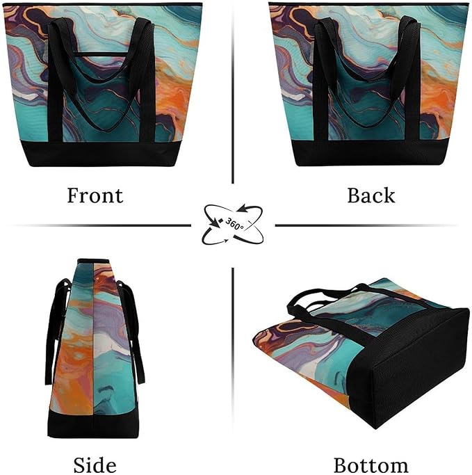 Insulated Shopping BagLarge Reusable Cooler Bags Colourful Marble Printed Foldable Shopping BagTravel Waterproof Shoulder Bag