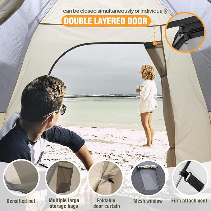 Chihee Camping Tent 2-3 Person Pop Up with Hydraulic Structure Family Tents Waterproof Windproof Outdoor Shelter Travelling Spacious One-Room Layout Quick Setup Durable Fiberglass &amp Aluminum Frame