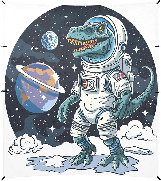 ALAZA Astronaut Dinosaur Dino Space Beach Tent Sun Shelter UPF50+ Protection Beach Shade Canopy w/ 4 Sandbags for Outdoor Camping Fishing Backyard Fun Picnic 10x9 ft