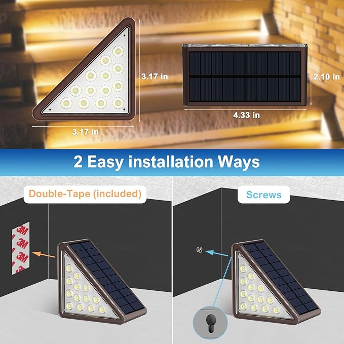 Brown Solar Step Light Outdoor Stair Lights Deck Lights Outdoor Powered IP65 Waterproof 3000K Warm White Solar Outdoor Step Light Decor for Stair Deck StepPorch and Outside Patio6 Pack
