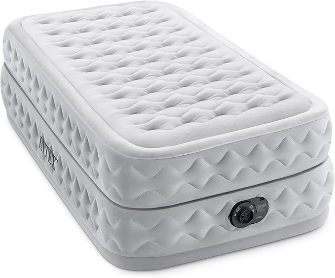 Intex Supreme Air Flow Airbed 20 Inch Raised Air Mattress with Internal / Built-in Pump and Portable Storage Carrying Case Twin
