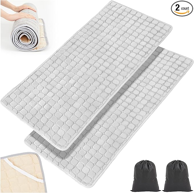 2 Pack Cot Mattress Topper Pad Quilted Foam Camping Single Soft Portable Sleeping Topper with Storage Bag Waterproof Non-Slip Bottom for Camp Cot Rv Bunk Narrow Twin Beds 75 x 30 Inch